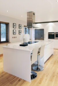 high gloss modern kitchen island with extractor