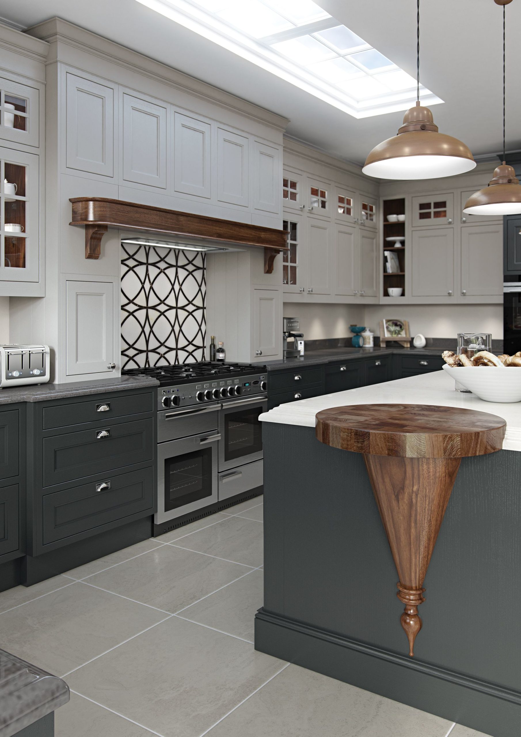 Stunning traditional Graphite & Walnut, in-frame, Shaker style kitchen.