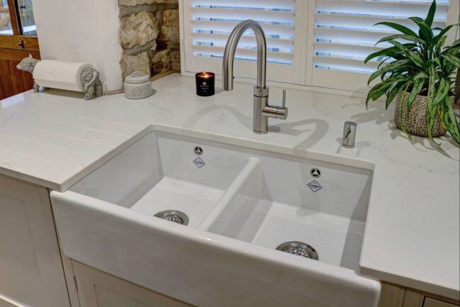 double Belfast sink in bespoke kitchen