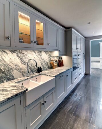 Large kitchen island with built in appliances