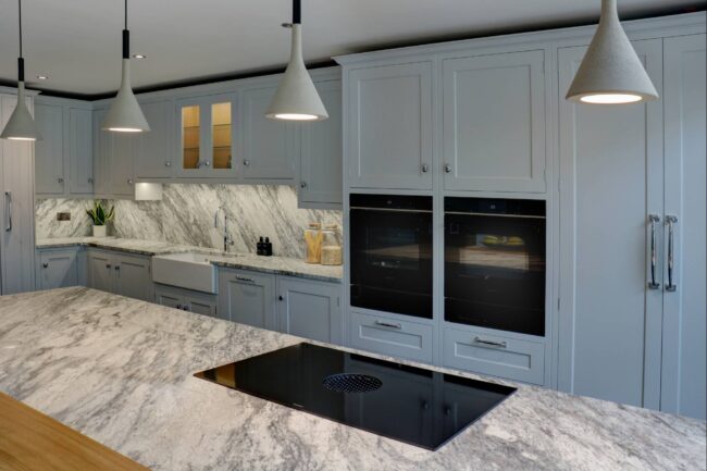 Large kitchen island with built in appliances