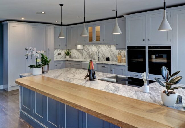 Large kitchen island with built in appliances